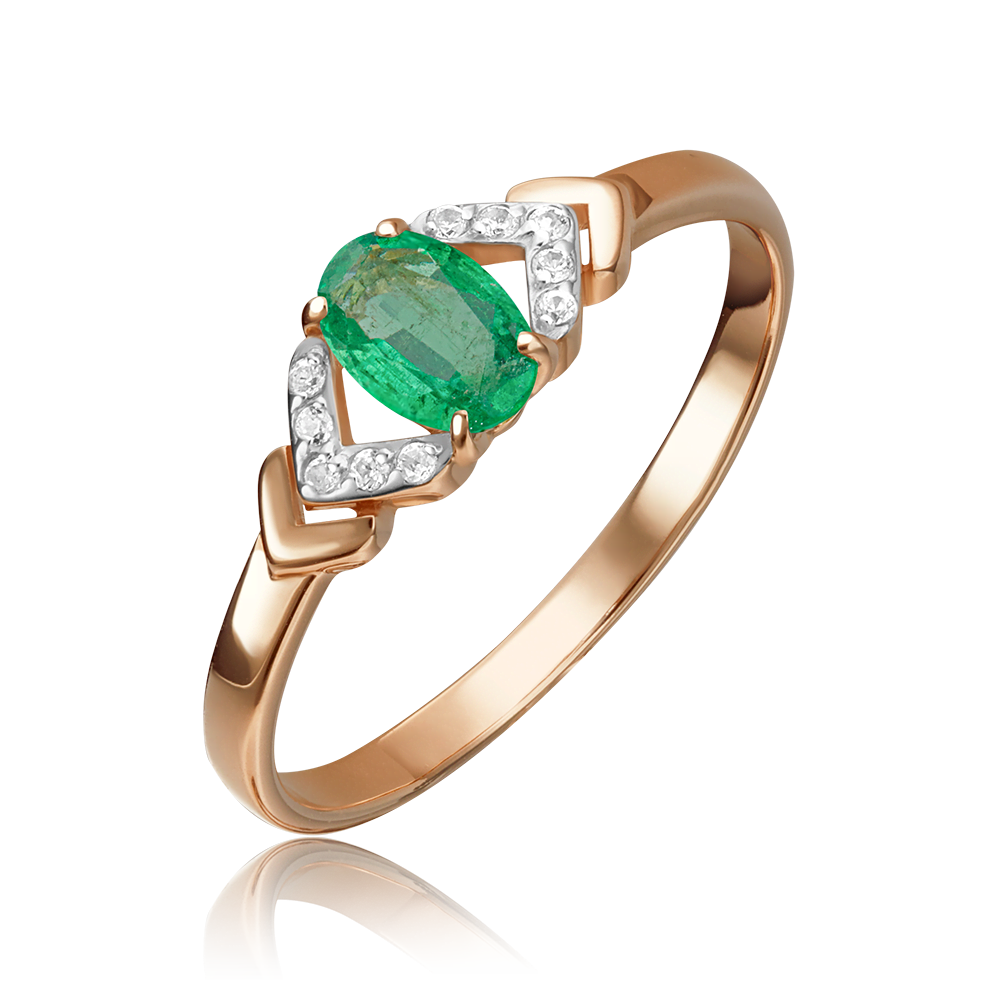 Кольцо из красного золота с изумрудом и бриллиантами 01-1291-00-106-1110-30