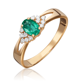 Кольцо из красного золота с изумрудом и бриллиантами 01-1293-00-106-1110-30