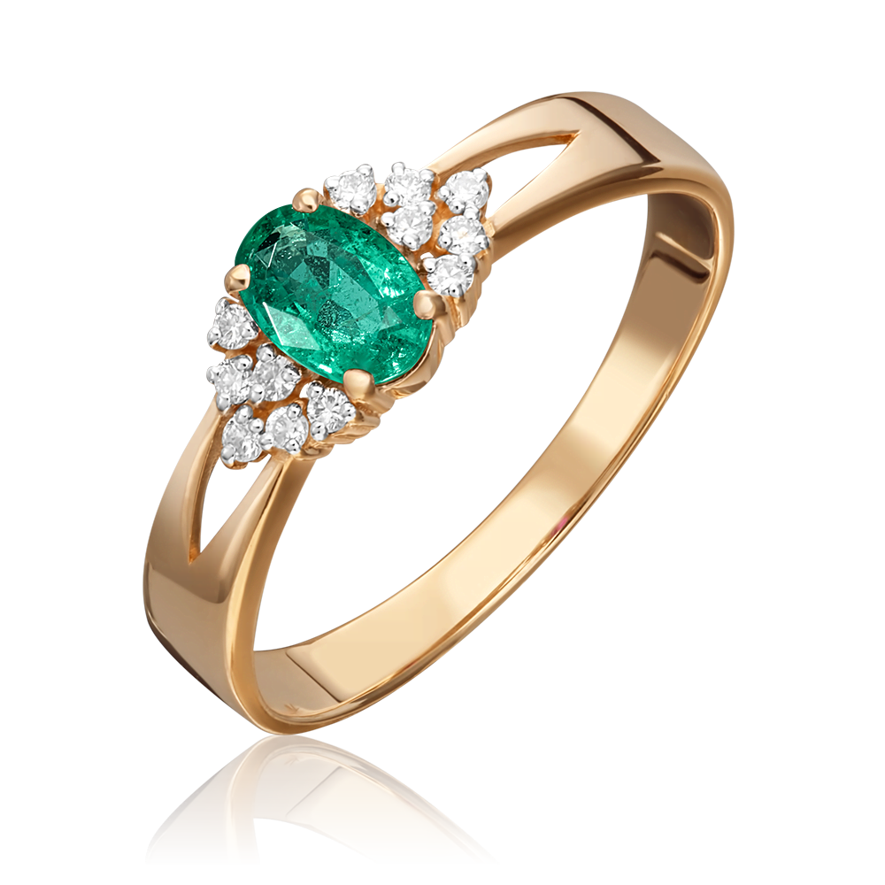 Кольцо из красного золота с изумрудом и бриллиантами 01-1293-00-106-1110-30