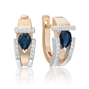 Серьги с английским замком из комбинированного золота с сапфиром и бриллиантами 02-5244-00-105-1111