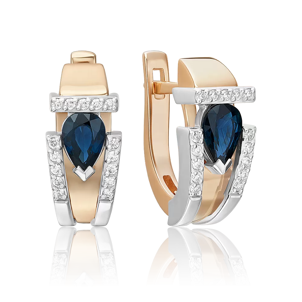 Серьги с английским замком из комбинированного золота с сапфиром и бриллиантами 02-5244-00-105-1111