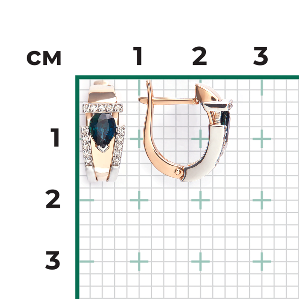 Серьги с английским замком из комбинированного золота с сапфиром и бриллиантами 02-5244-00-105-1111