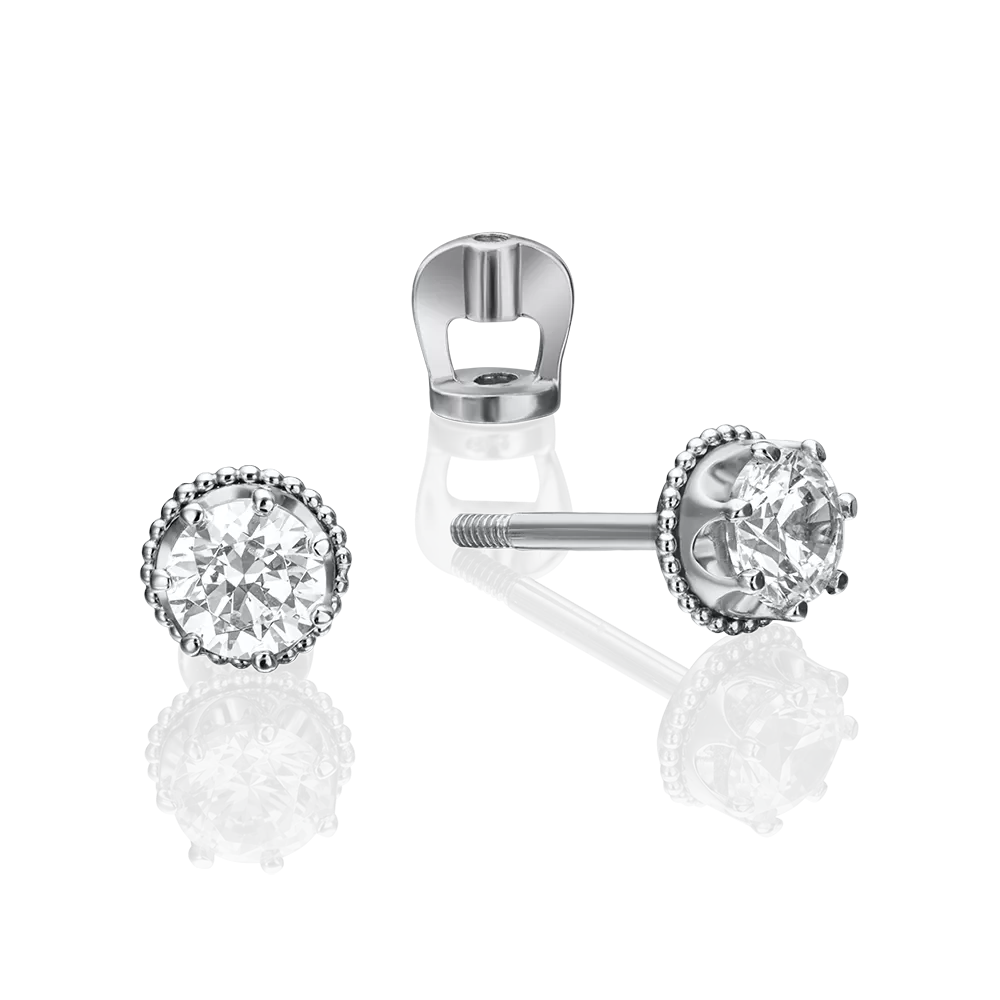 Серьги-пусеты из белого золота с фианитом 02-4307-00-501-1120-38