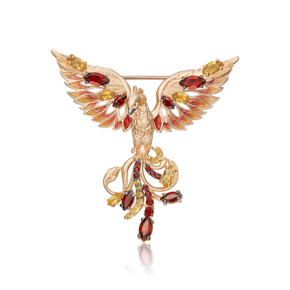 Брошь «Феникс» из красного золота с гранатами, цитринами и эмалью 04-0292-00-722-1110