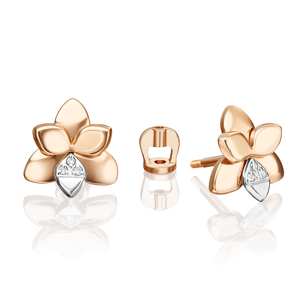 Серьги-пусеты из комбинированного золота с бриллиантами 02-4995-00-101-1111