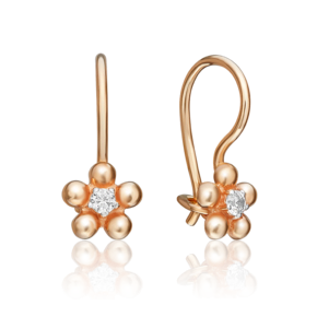 Детские серьги «Цветы» с французским замком из красного золота с фианитом 02-2003-00-401-1110-03