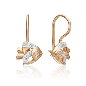Детские серьги «Рыбки» с французским замком из красного золота с фианитами 02-2005-00-401-1110-03
