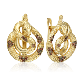 Серьги «Императорский питон» с английским замком из лимонного золота с фианитами 02-5497-00-404-1130