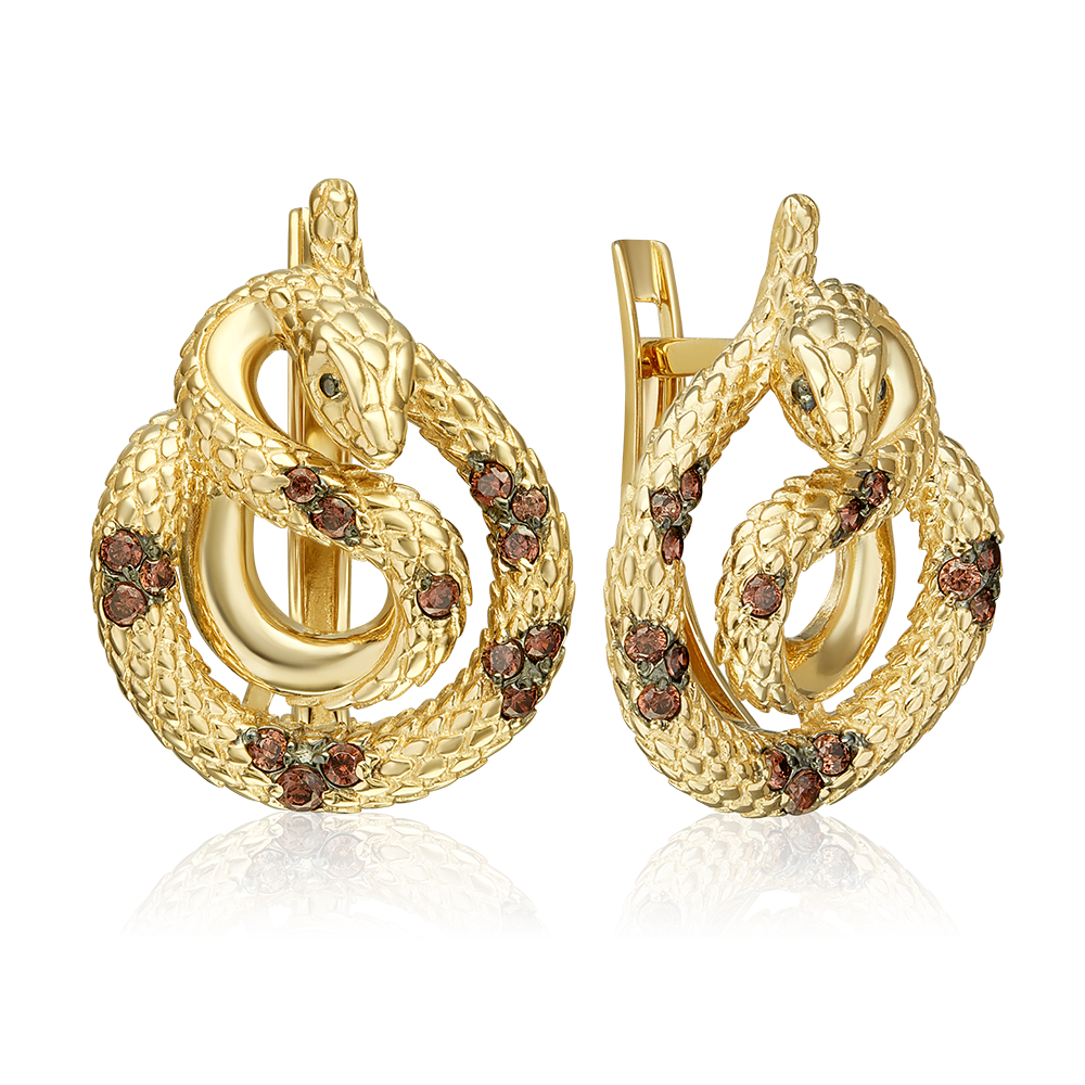 Серьги «Императорский питон» с английским замком из лимонного золота с фианитами 02-5497-00-404-1130