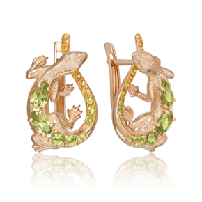 Серьги «Ящерицы» с английским замком из красного золота с хризолитами и цитринами 02-5287-00-235-1110