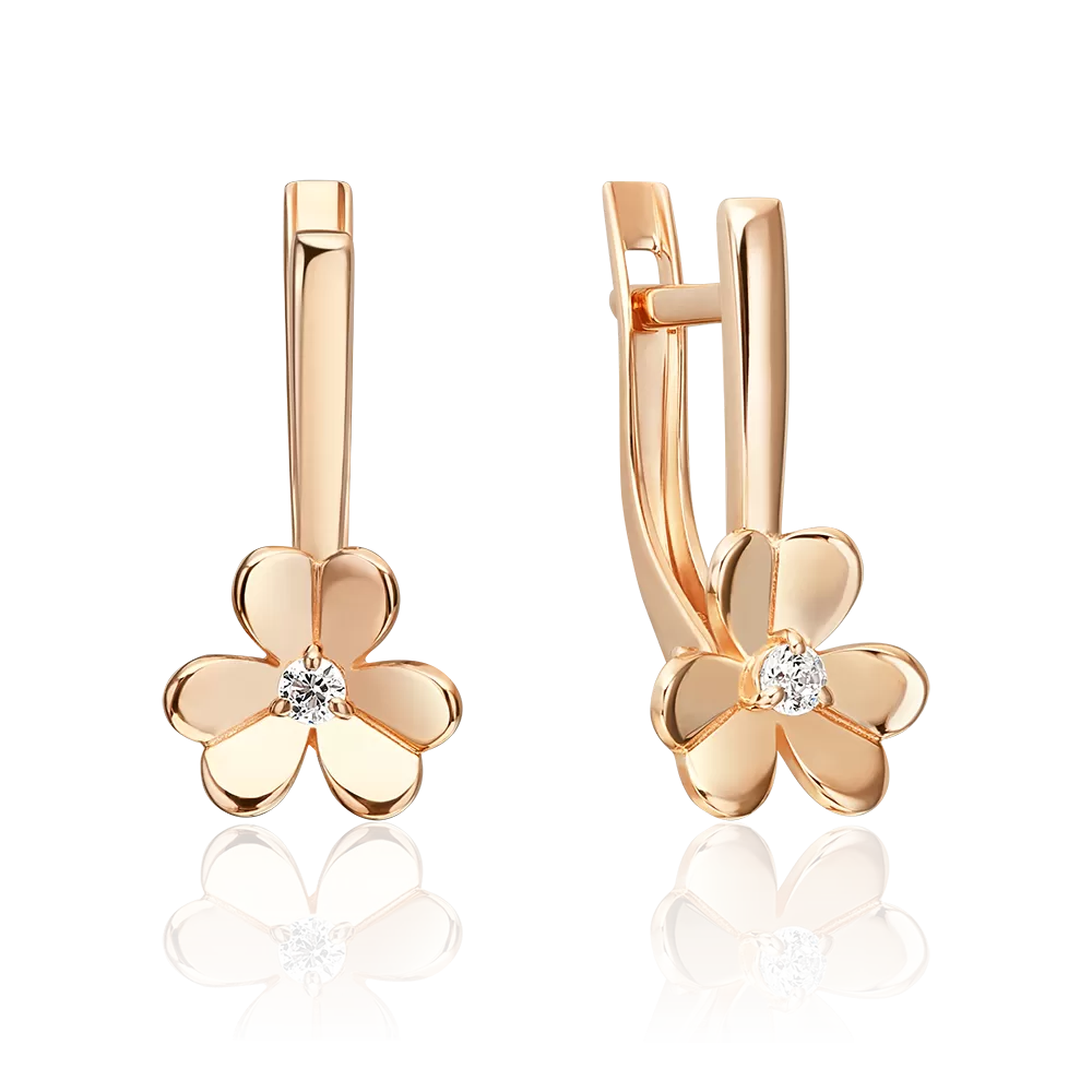 Серьги «Клевер» с английским замком из красного золота 02-5594-00-401-1110