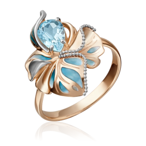 Кольцо «Удивительный цветок» из красного золота с топазом и эмалью