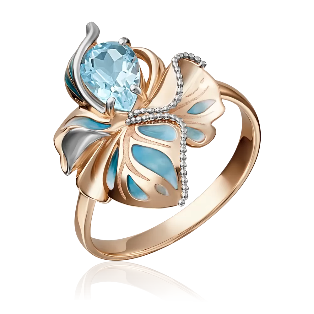 Кольцо «Удивительный цветок» из красного золота с топазом и эмалью 01-5149-00-201-1110-57