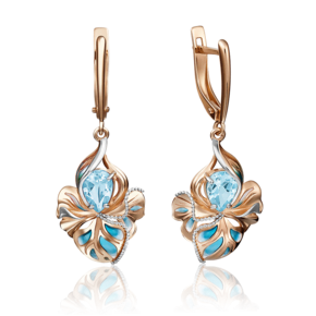 Серьги «Удивительные цветы» с английским замком из красного золота с топазом и эмалью 02-4167-00-201-1110-57