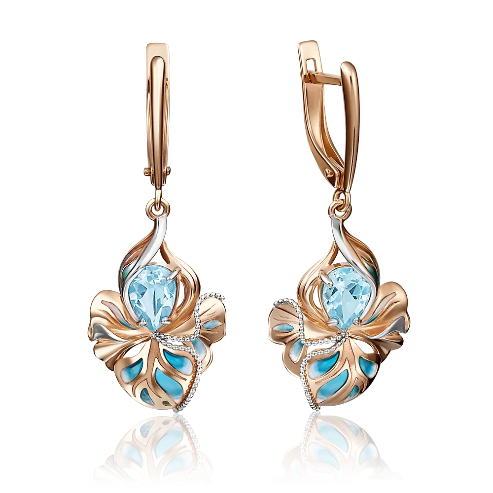 Серьги «Удивительные цветы» с английским замком из красного золота с топазом и эмалью 02-4167-00-201-1110-57