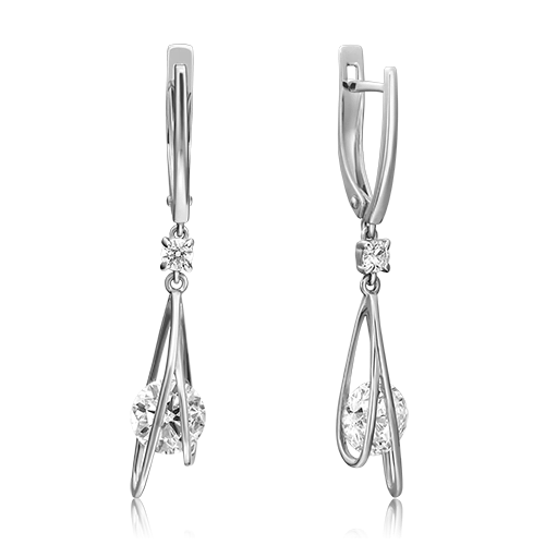 Серьги с английским замком из белого золота с фианитами 02-4564-00-401-1120