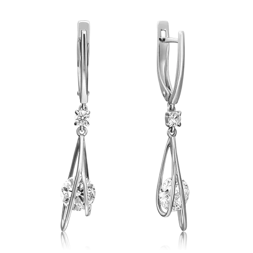 Серьги с английским замком из белого золота с фианитами 02-4564-00-401-1120