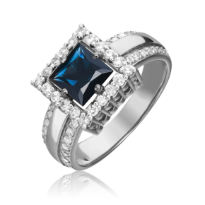 Кольцо из белого золота с сапфиром и бриллиантами