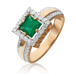 Кольцо из красного золота с изумрудом и бриллиантами