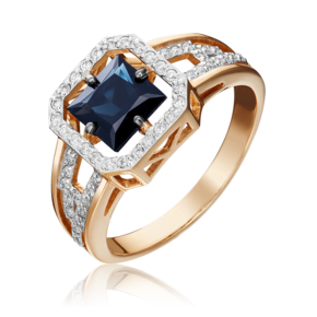 Кольцо из красного золота с сапфиром и бриллиантами