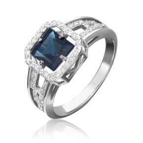 Кольцо из белого золота с сапфиром и бриллиантами