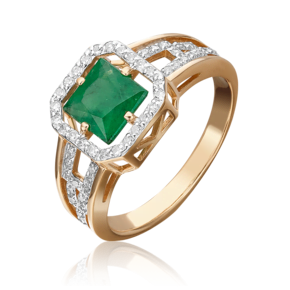 Кольцо из красного золота с изумрудом и бриллиантами