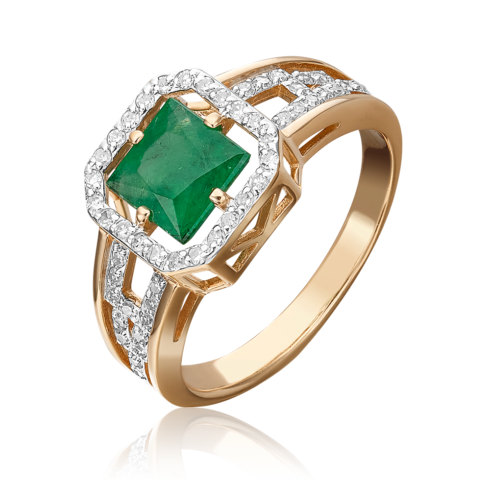 Кольцо из красного золота с изумрудом и бриллиантами 01-1321-00-106-1110-30
