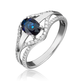 Кольцо из белого золота с сапфиром и бриллиантами