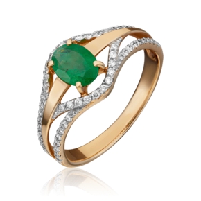 Кольцо из красного золота с изумрудом и бриллиантами 01-1323-00-106-1110-30
