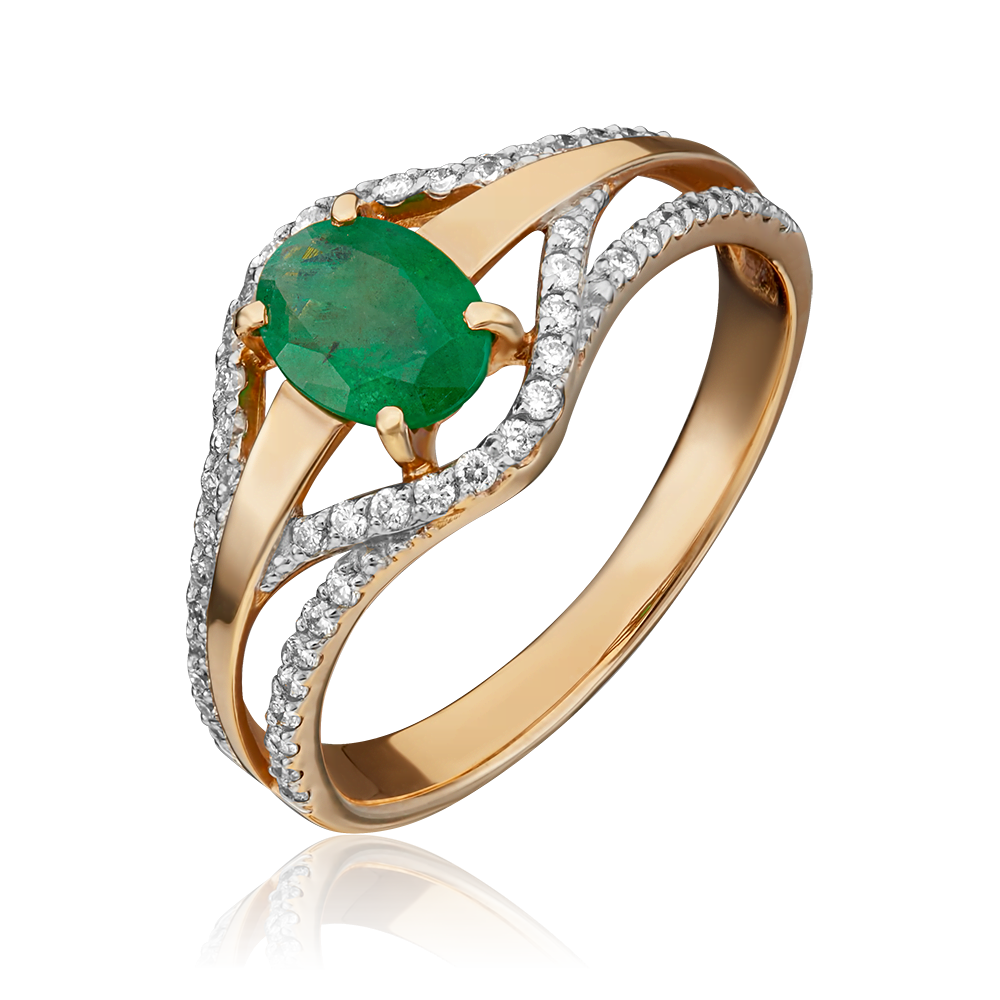 Кольцо из красного золота с изумрудом и бриллиантами 01-1323-00-106-1110-30