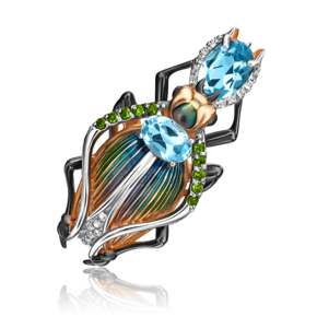 Брошь «Жук-скарабей» из красного золота с миксом камней и эмалью 04-0216-00-713-1110-57