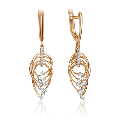 Серьги с английским замком из красного золота с фианитами 02-4370-00-501-1110-67