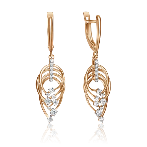 Серьги с английским замком из красного золота с фианитами 02-4370-00-501-1110-67