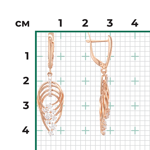 Серьги с английским замком из красного золота с фианитами 02-4370-00-501-1110-67