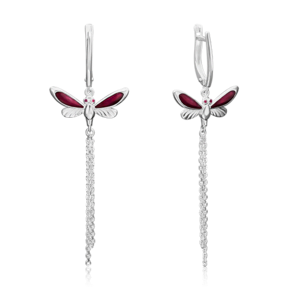 Серьги «Стрекозы» с английским замком из серебра с эмалью