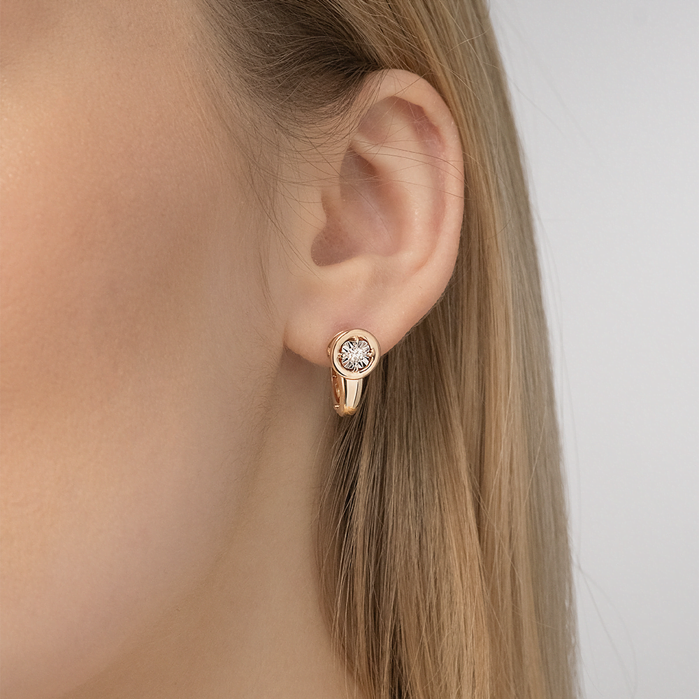 Серьги с английским замком из комбинированного золота с бриллиантом 02-5248-00-101-1111