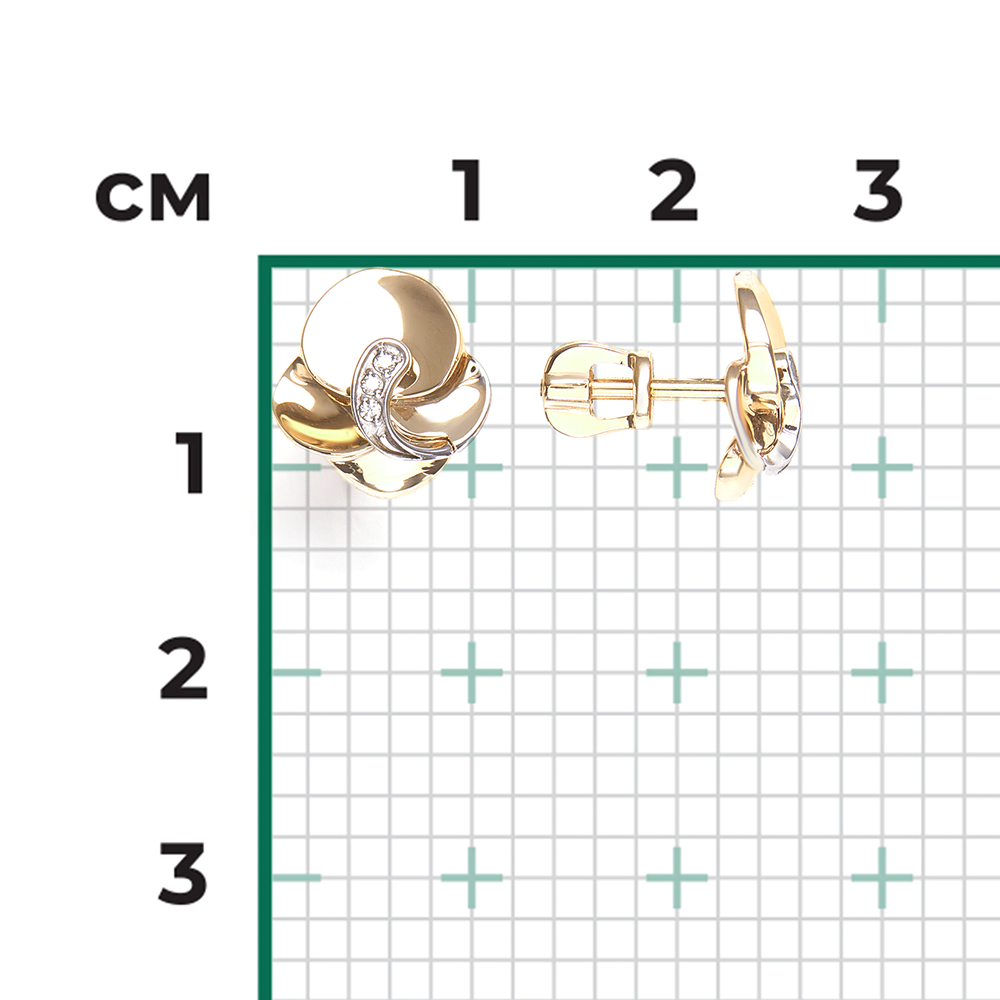 Серьги-пусеты из комбинированного золота с бриллиантами 02-5005-00-101-1121