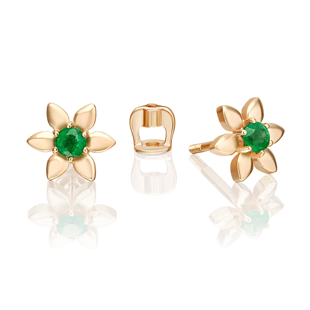 Серьги-пусеты из красного золота с изумрудом 02-5485-00-103-1110