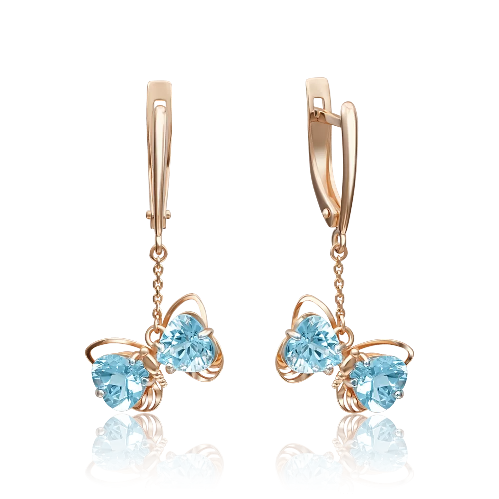 Серьги «Бабочки» с английским замком из красного золота с топазами 02-4193-00-201-1110-57