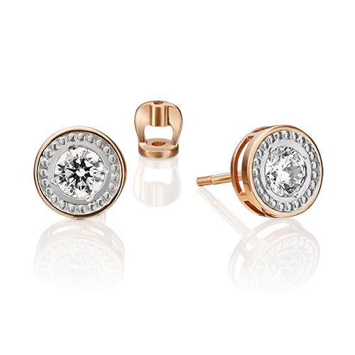 Серьги-пусеты из красного золота с фианитом 02-4673-00-401-1110