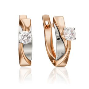 Серьги с английским замком из комбинированного золота с фианитом 02-4298-00-501-1111-38