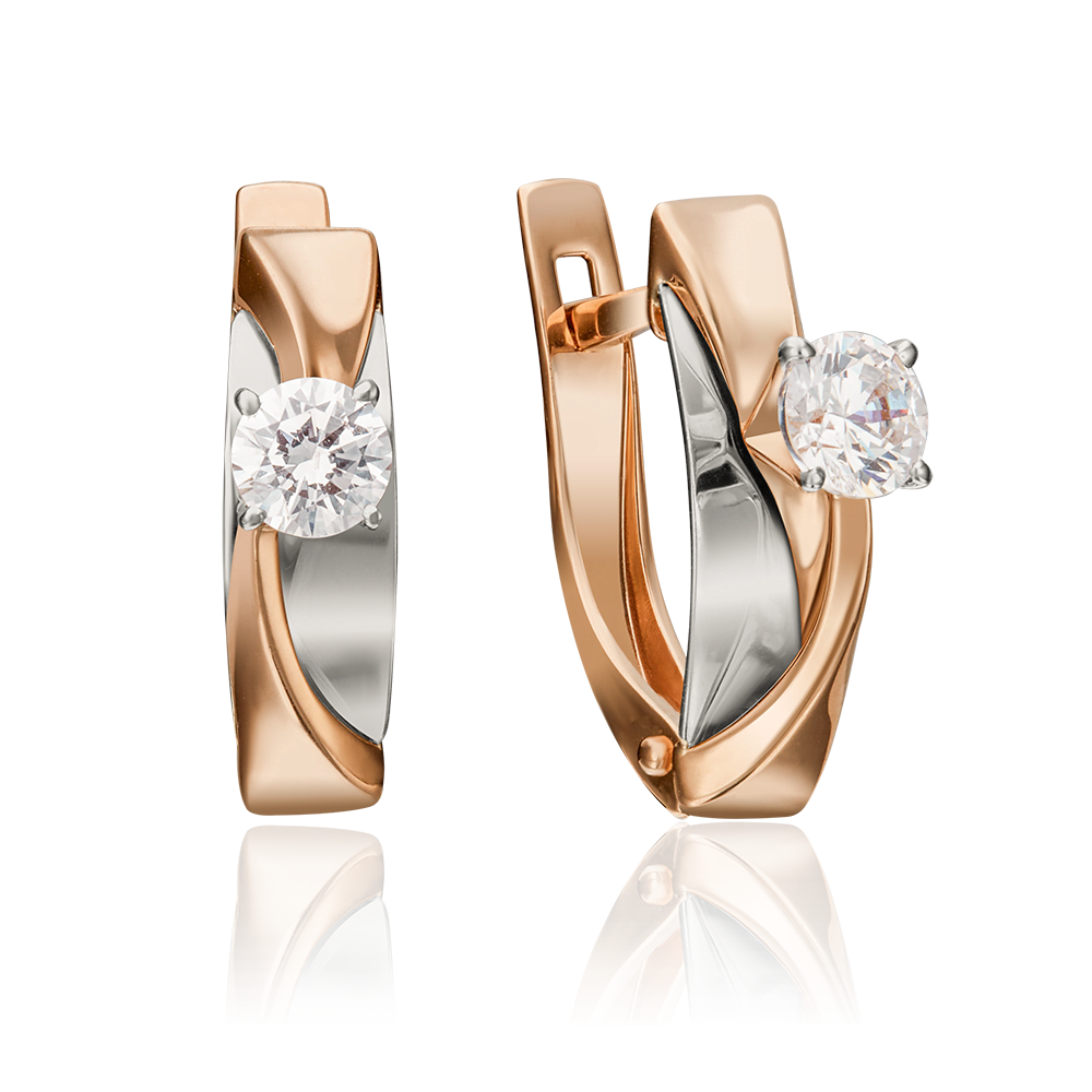 Серьги с английским замком из комбинированного золота с фианитом 02-4298-00-501-1111-38