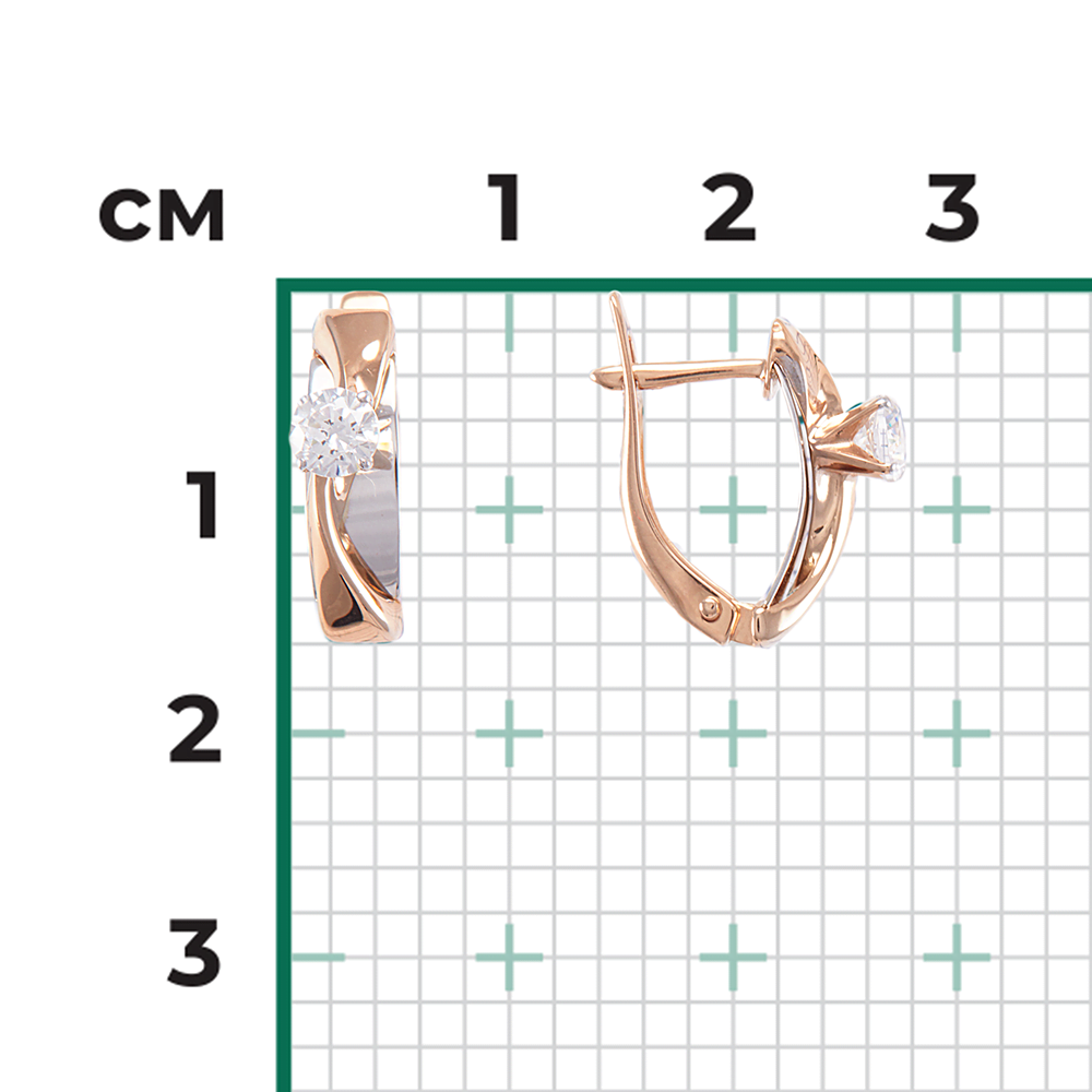Серьги с английским замком из комбинированного золота с фианитом 02-4298-00-501-1111-38