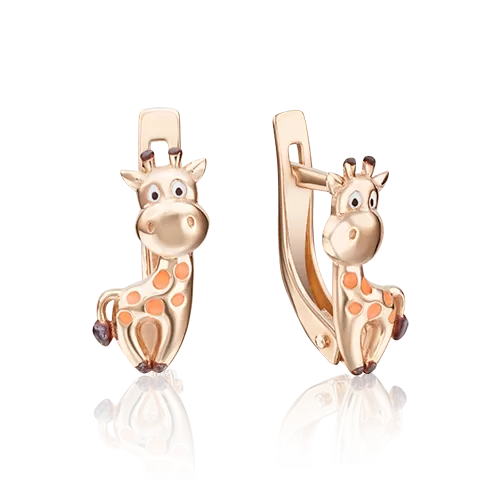 Детские серьги «Жирафы» с английским замком из красного золота с эмалью 02-4034-00-000-1110-25