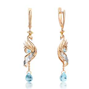 Серьги «Царевна Лебедь» (пожелание любви) из комбинированного золота с топазами 02-4703-00-201-1111-76