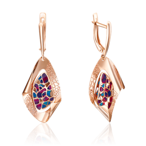 Серьги с английским замком из красного золота с эмалью 02-4076-00-000-1110-59