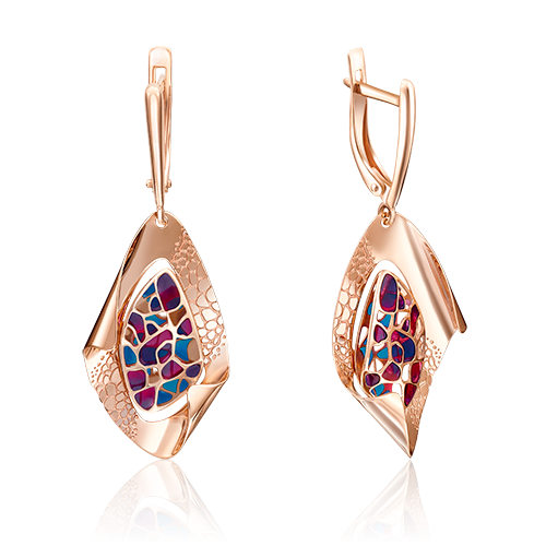 Серьги с английским замком из красного золота с эмалью 02-4076-00-000-1110-59