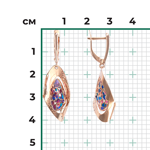 Серьги с английским замком из красного золота с эмалью 02-4076-00-000-1110-59