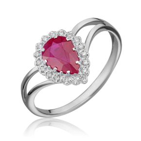 Кольцо из белого золота с рубином и бриллиантами
