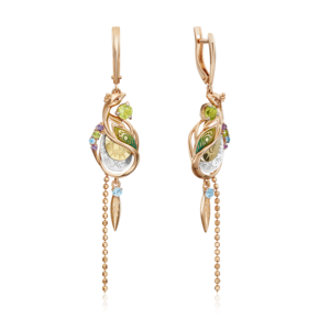 Серьги «Преображение» с английским замком из комбинированного золота с миксом камней и эмалью 02-4858-00-221-1140